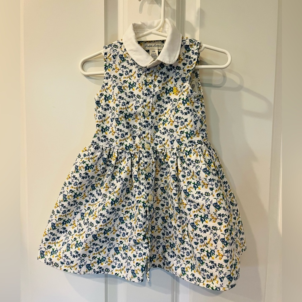 EUC Ralph Lauren Baby Girls 12 Month Floral Cotton Oxford Shirt Dress